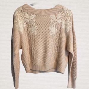 Rebecca Taylor Lace Applique Pullover Sweater